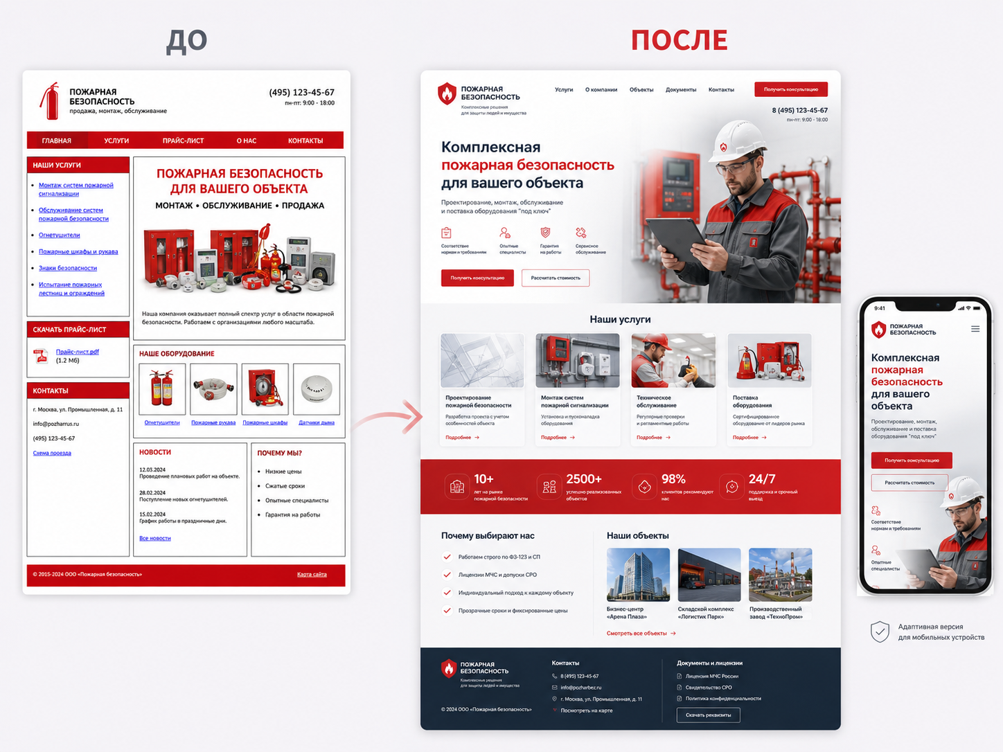 Редизайн сайта компании по пожарной безопасности